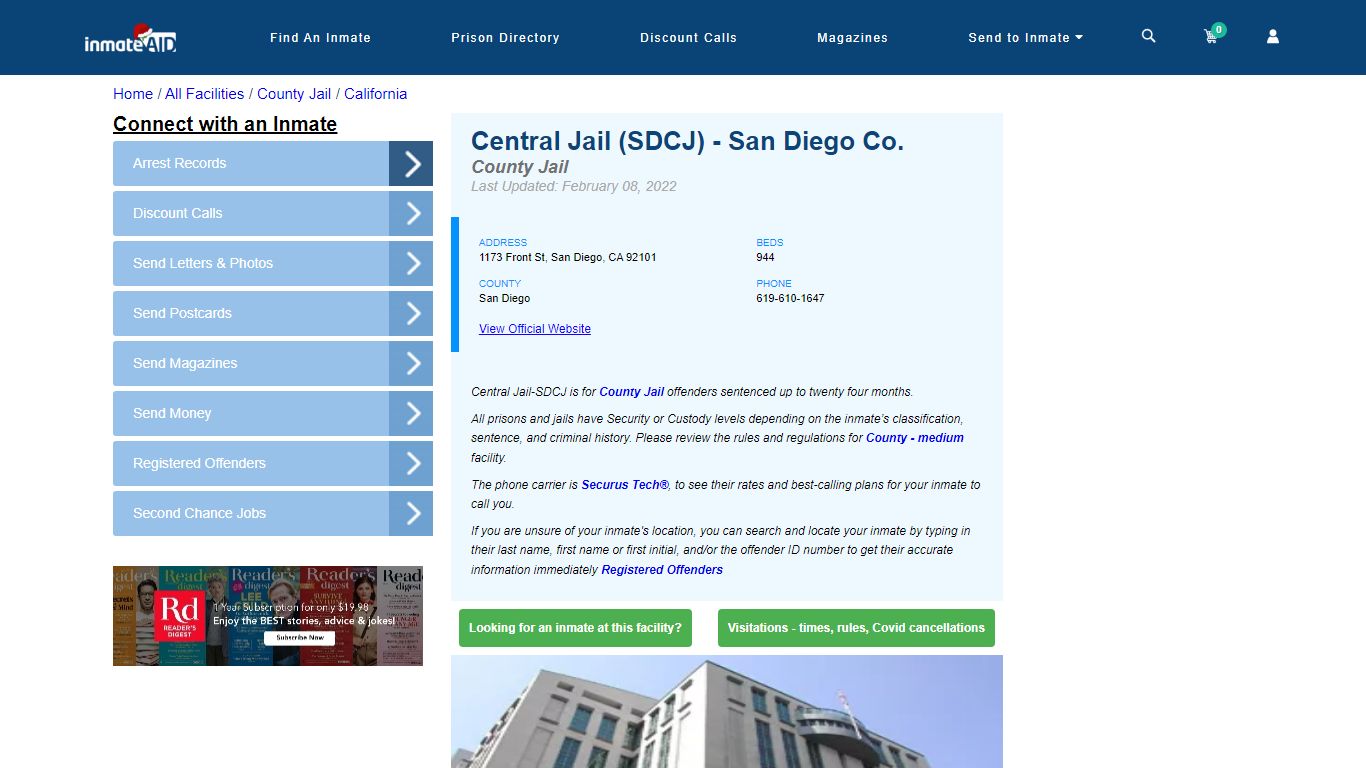 Central Jail (SDCJ) - San Diego Co. - Inmate Locator - San Diego, CA