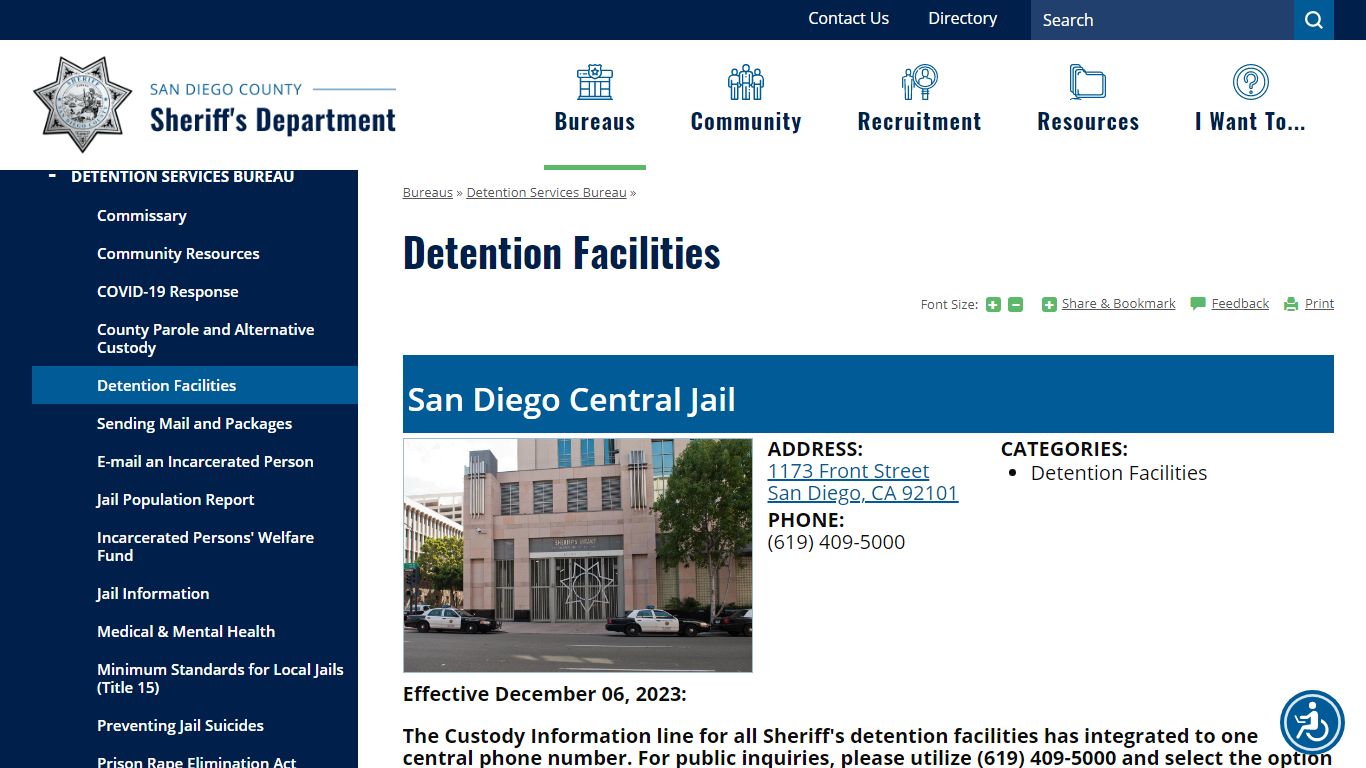 Detention Facilities | San Diego County Sheriff