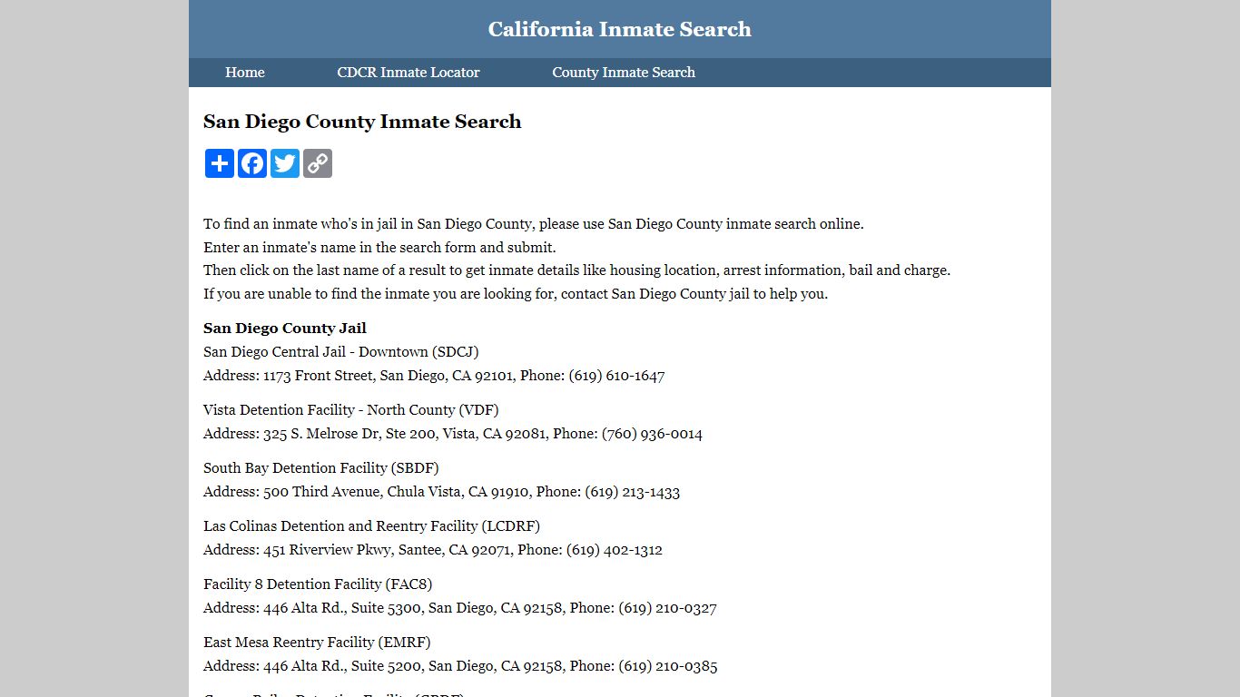 San Diego County Inmate Search